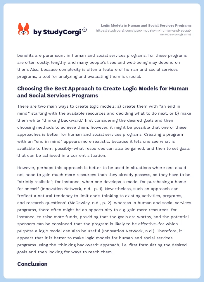 Logic Models in Human and Social Services Programs. Page 2