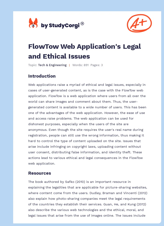 FlowTow Web Application's Legal and Ethical Issues. Page 1