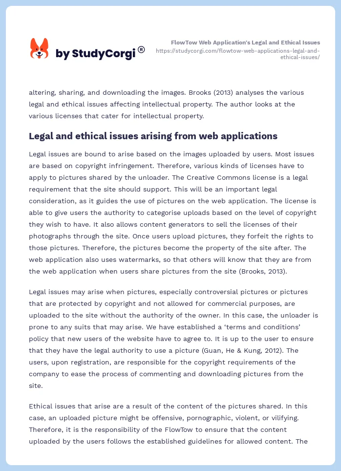 FlowTow Web Application's Legal and Ethical Issues. Page 2