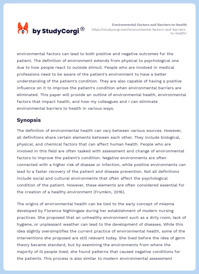 Environmental Factors and Barriers to Health. Page 2