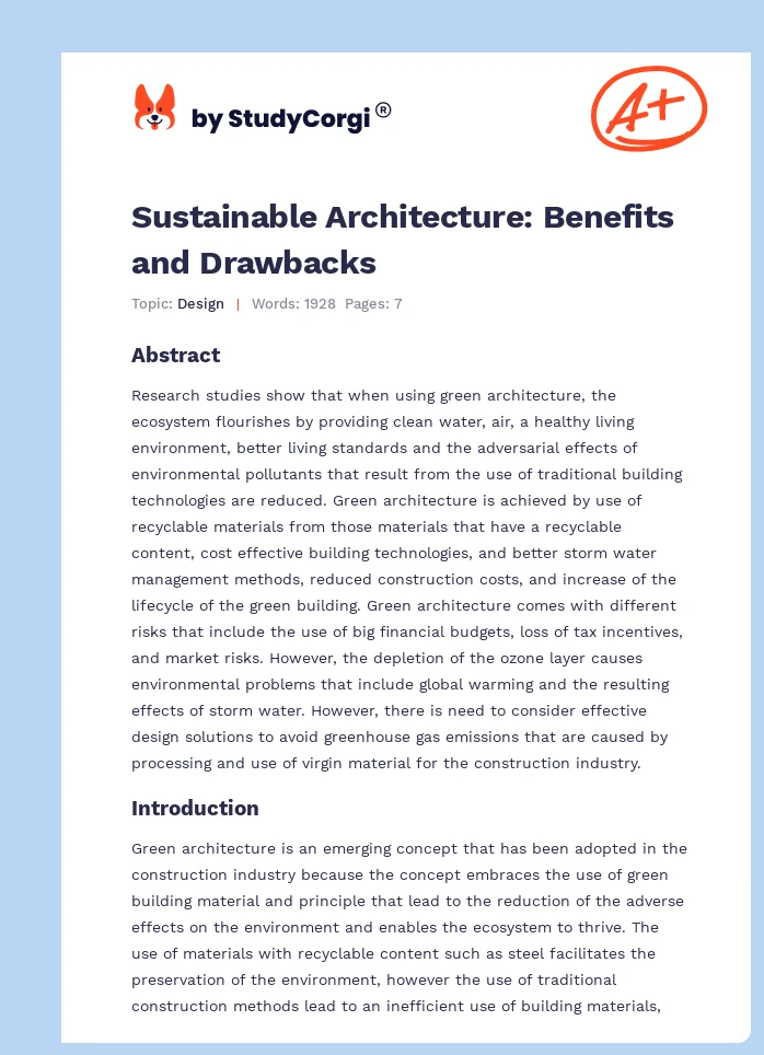 Sustainable Architecture: Benefits and Drawbacks. Page 1