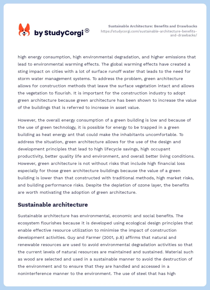 Sustainable Architecture: Benefits and Drawbacks. Page 2