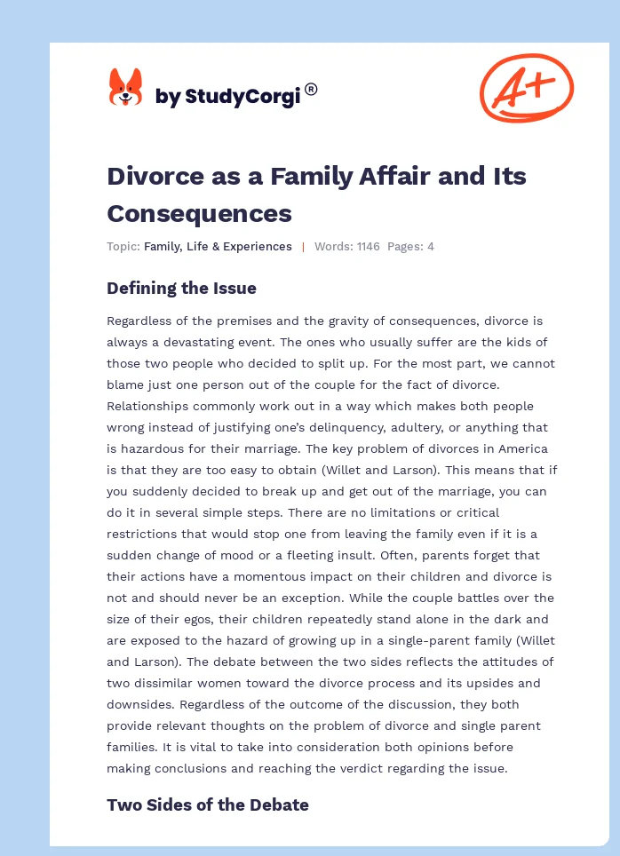 Divorce as a Family Affair and Its Consequences. Page 1