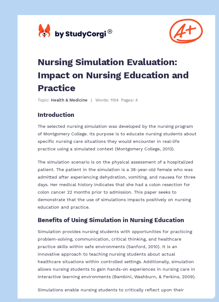 Nursing Simulation Evaluation: Impact on Nursing Education and Practice. Page 1