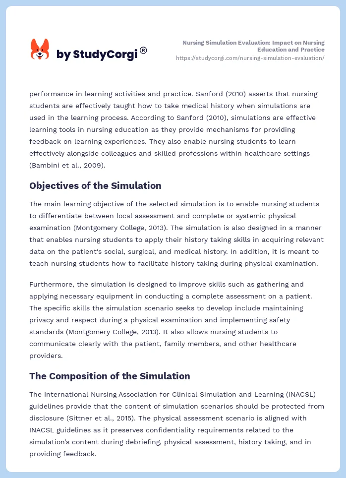Nursing Simulation Evaluation: Impact on Nursing Education and Practice. Page 2