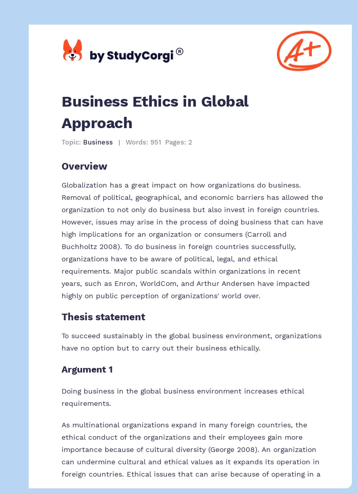 Business Ethics in Global Approach. Page 1