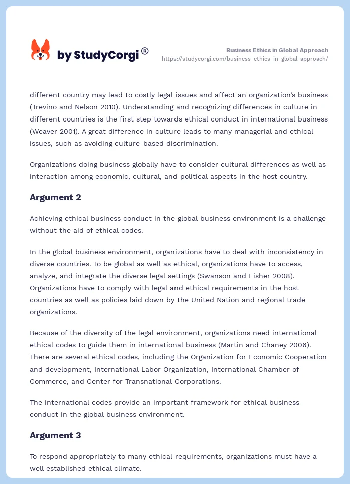 Business Ethics in Global Approach. Page 2