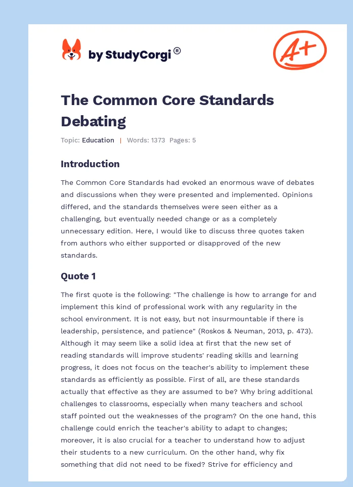 The Common Core Standards Debating. Page 1