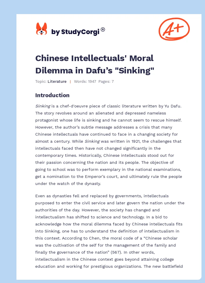 Chinese Intellectuals' Moral Dilemma in Dafu’s "Sinking". Page 1