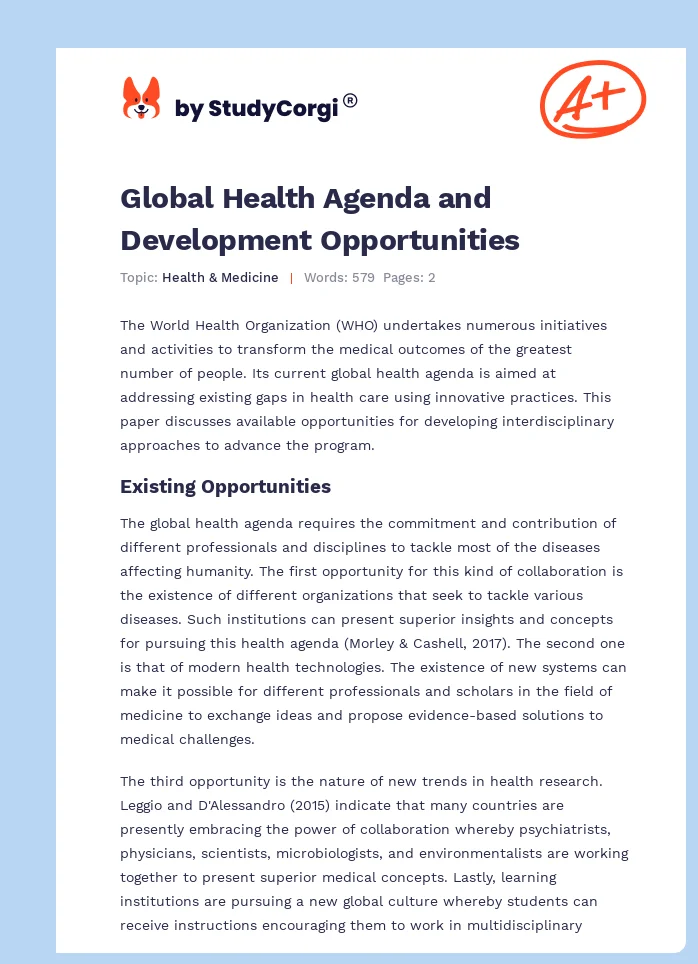 Global Health Agenda and Development Opportunities. Page 1