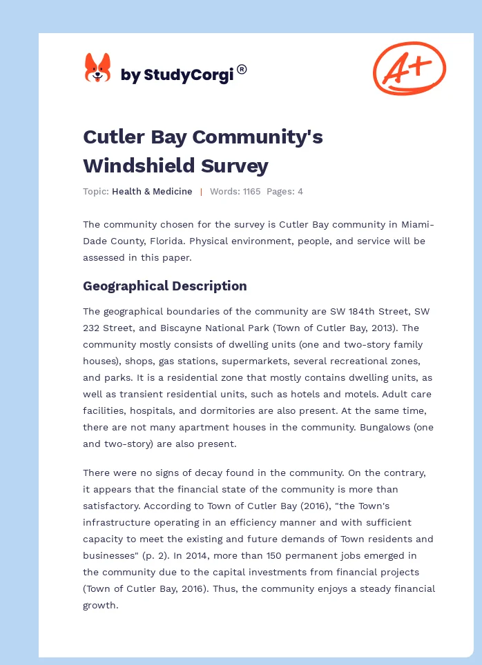 Cutler Bay Community's Windshield Survey. Page 1