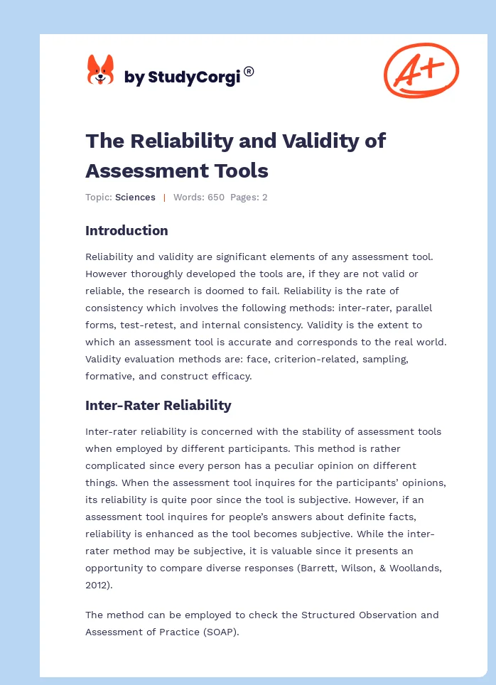 The Reliability and Validity of Assessment Tools. Page 1