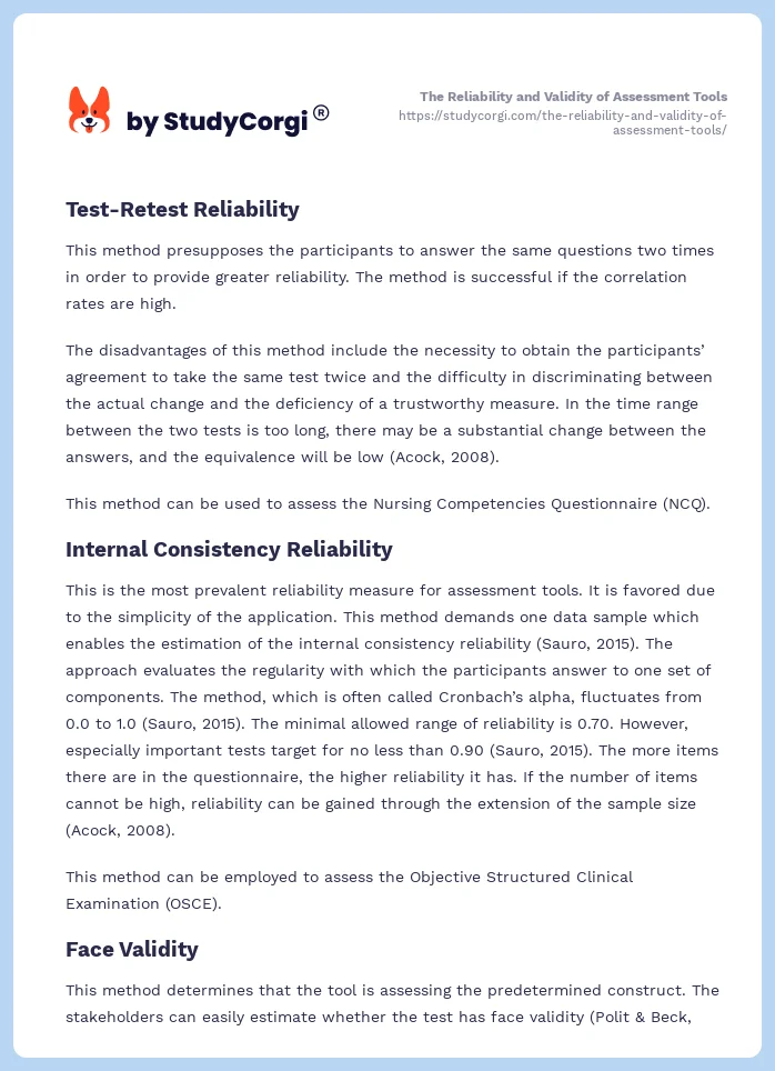 The Reliability and Validity of Assessment Tools. Page 2
