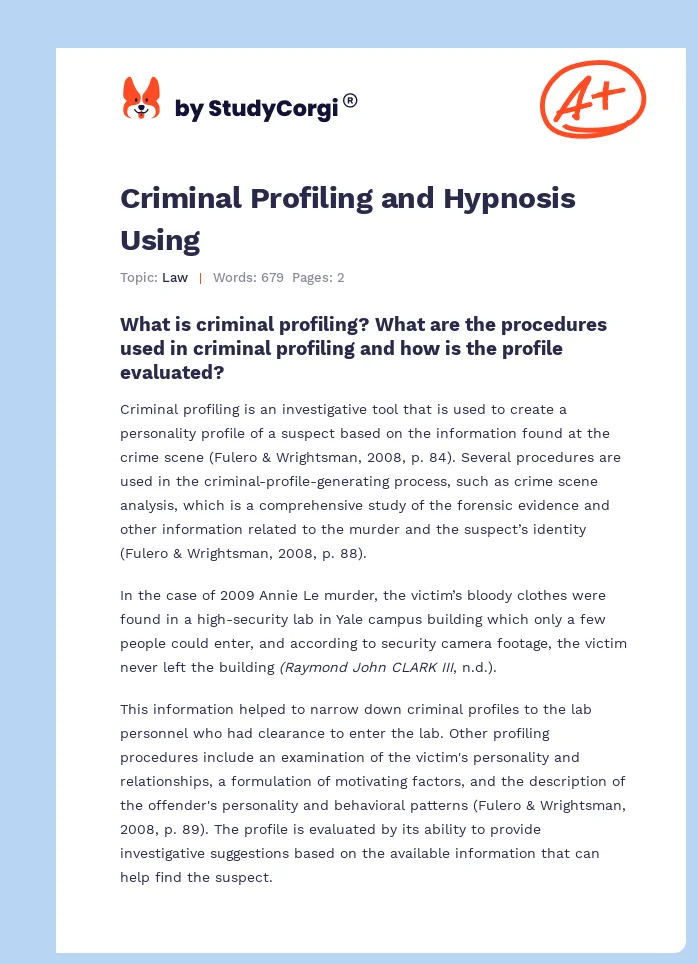 Criminal Profiling and Hypnosis Using. Page 1