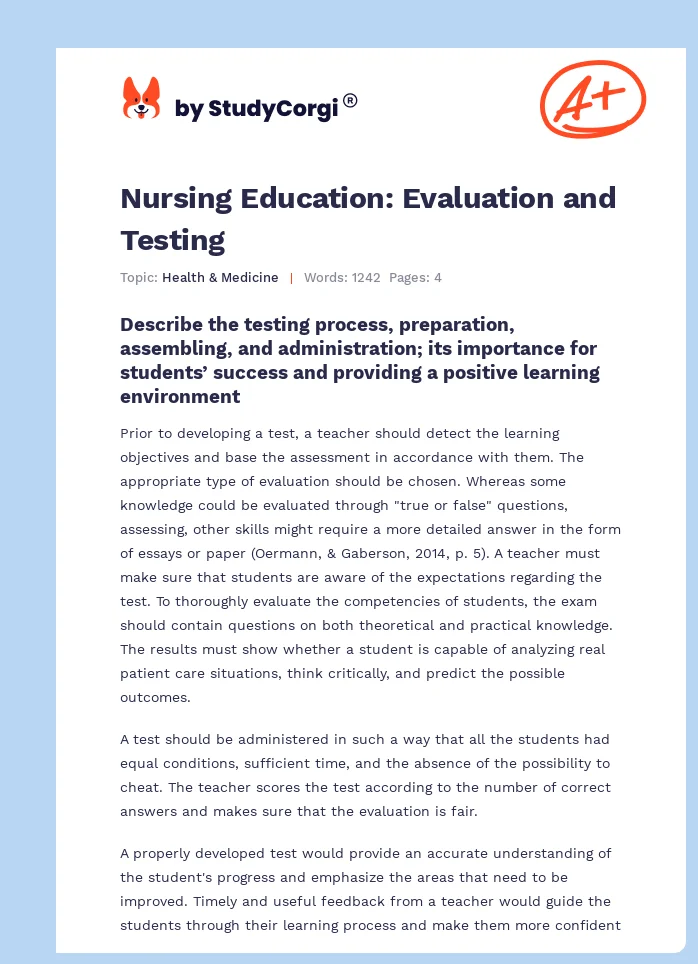 Nursing Education: Evaluation and Testing. Page 1