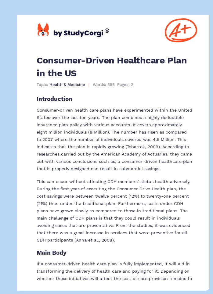 Consumer-Driven Healthcare Plan in the US. Page 1