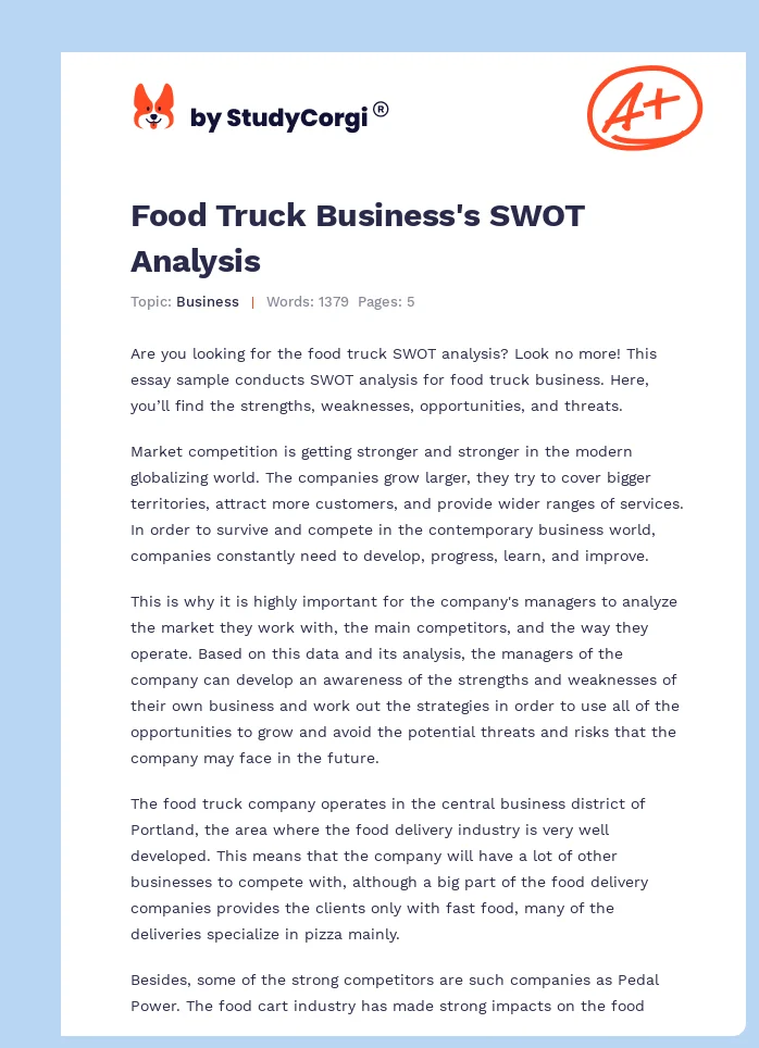 Food Truck Business's SWOT Analysis. Page 1