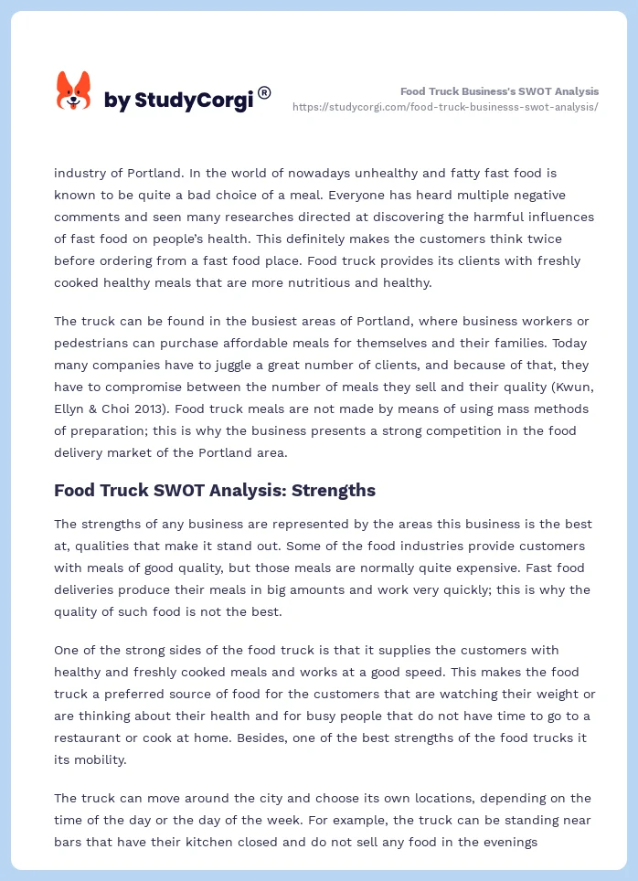 Food Truck Business's SWOT Analysis. Page 2