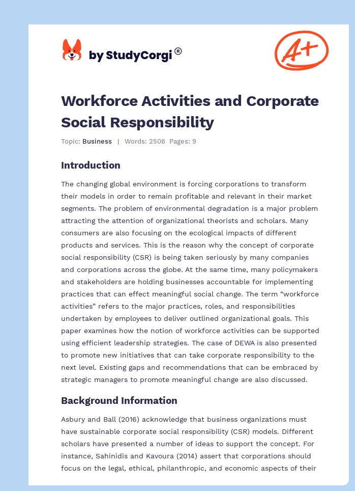 Workforce Activities and Corporate Social Responsibility. Page 1