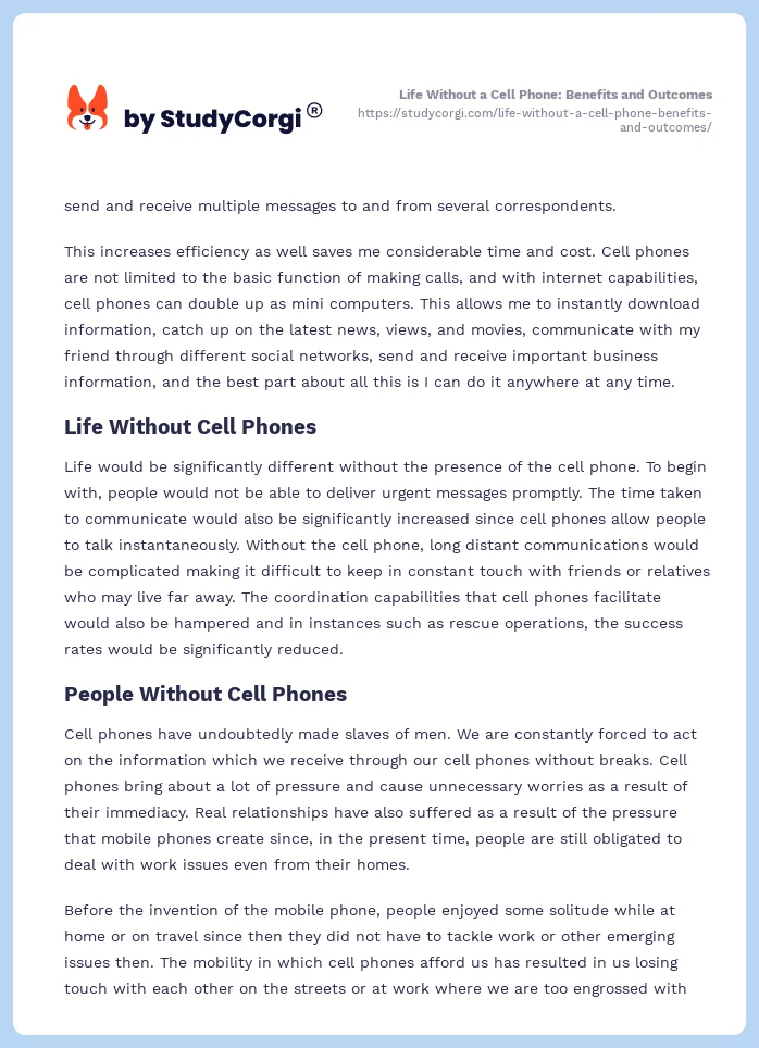 short essay on life without mobile phones