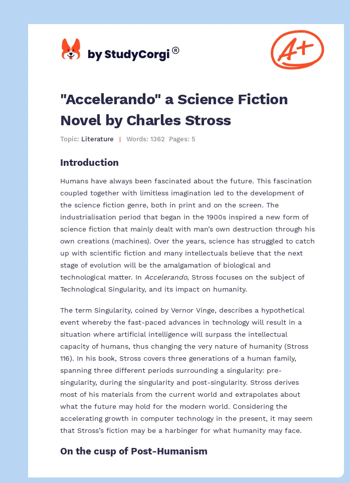 "Accelerando" a Science Fiction Novel by Charles Stross. Page 1
