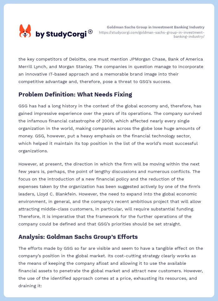 Goldman Sachs Group in Investment Banking Industry. Page 2
