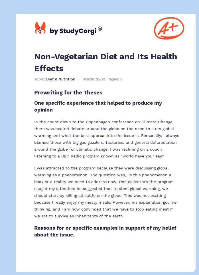 Non-Vegetarian Diet and Its Health Effects. Page 1