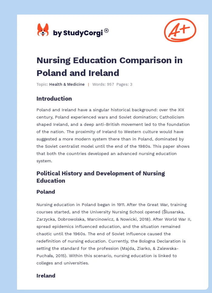 Nursing Education Comparison in Poland and Ireland. Page 1