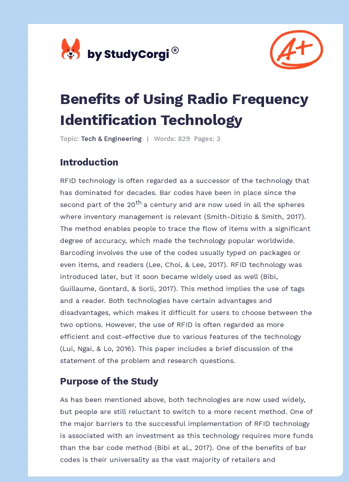 Benefits of Using Radio Frequency Identification Technology. Page 1