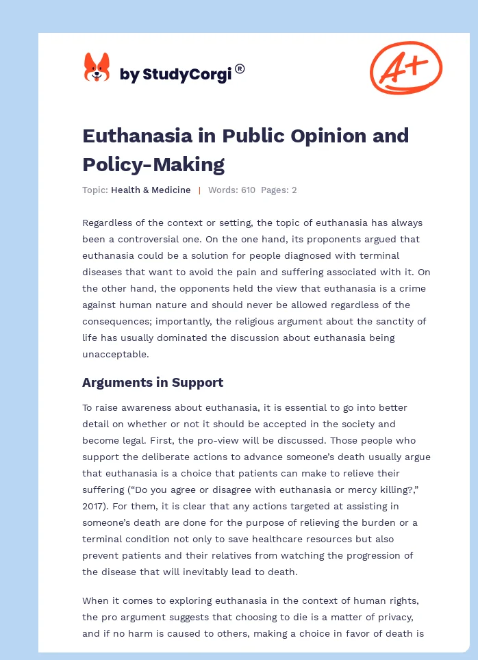 Euthanasia in Public Opinion and Policy-Making. Page 1