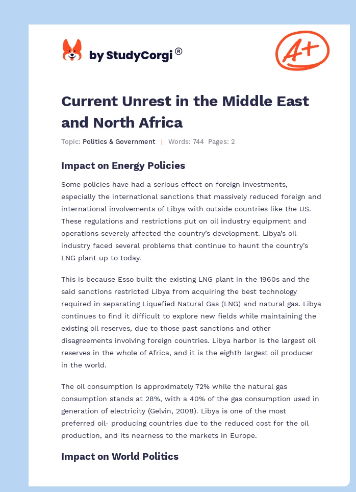 Current Unrest in the Middle East and North Africa. Page 1
