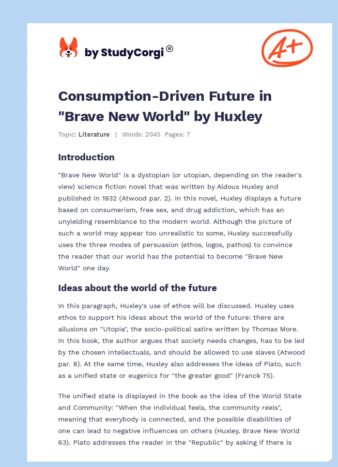 Consumption-Driven Future in "Brave New World" by Huxley. Page 1