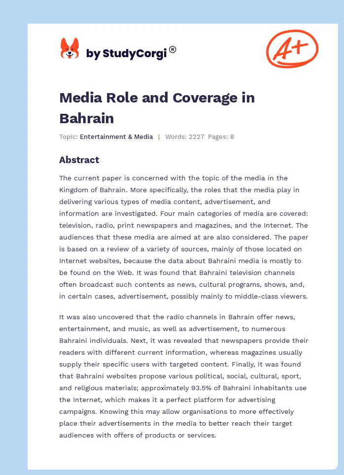 Media Role and Coverage in Bahrain. Page 1