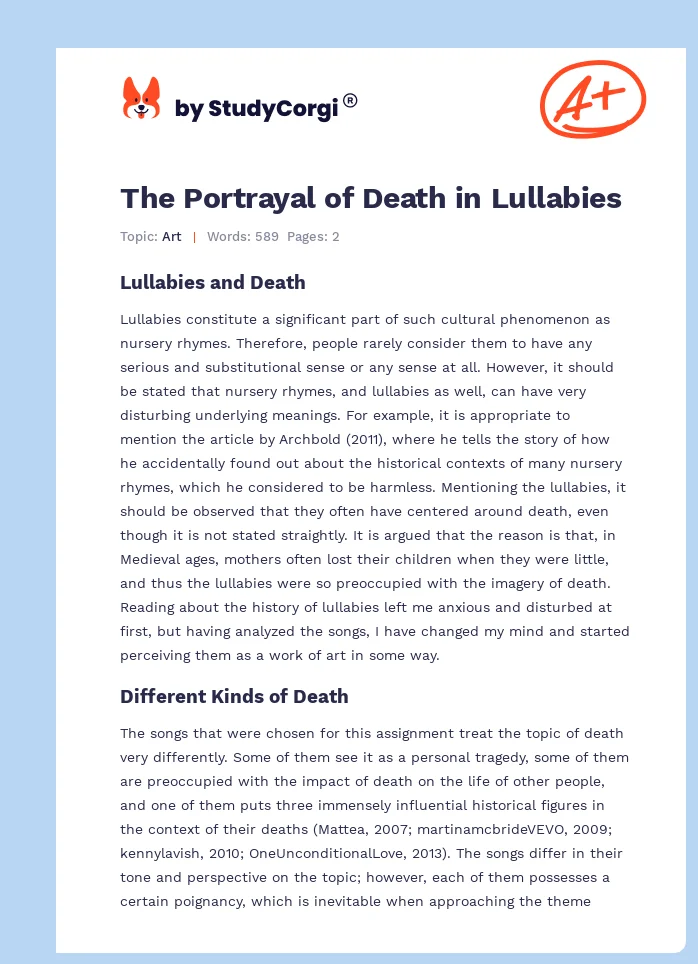 The Portrayal of Death in Lullabies. Page 1