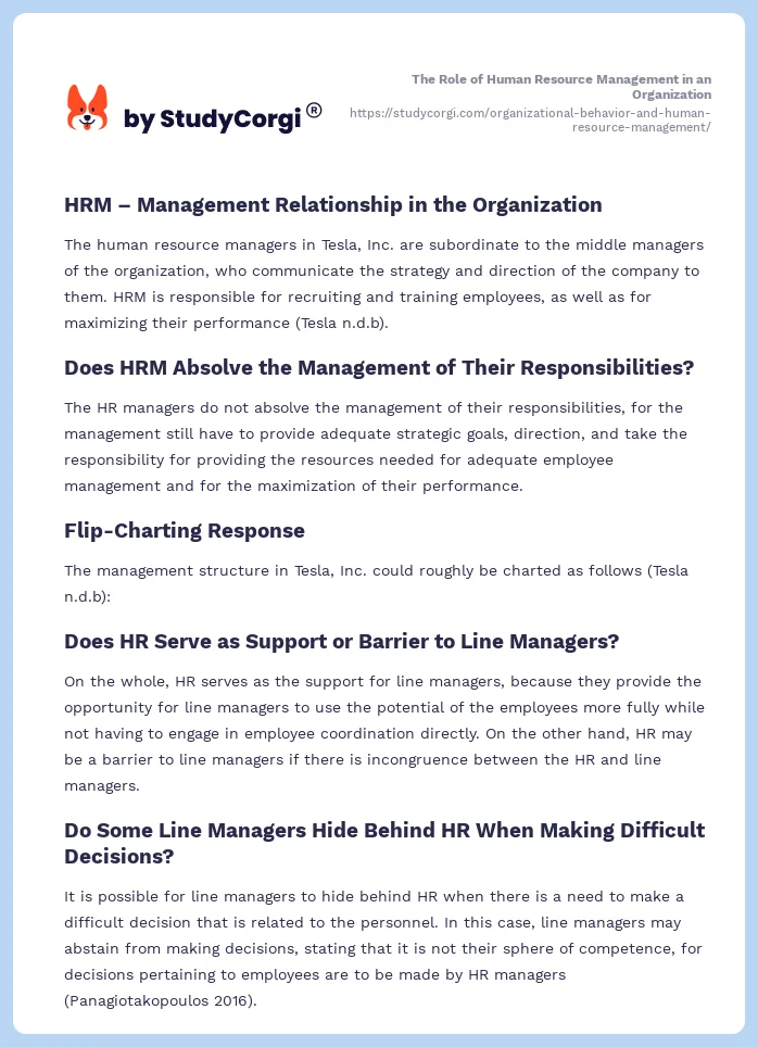 The Role of Human Resource Management in an Organization. Page 2