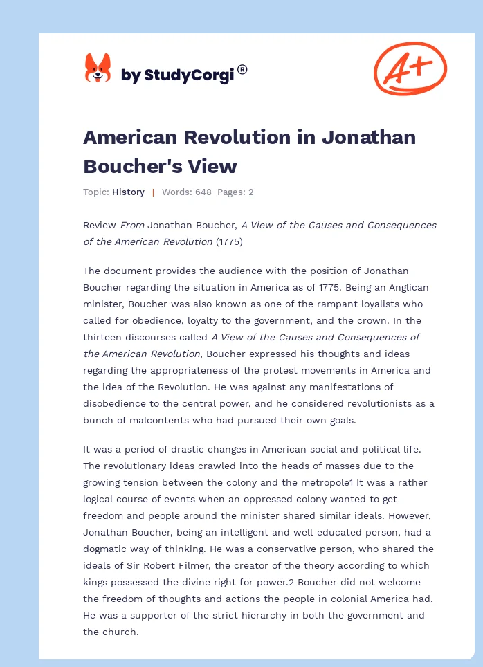 American Revolution in Jonathan Boucher's View. Page 1