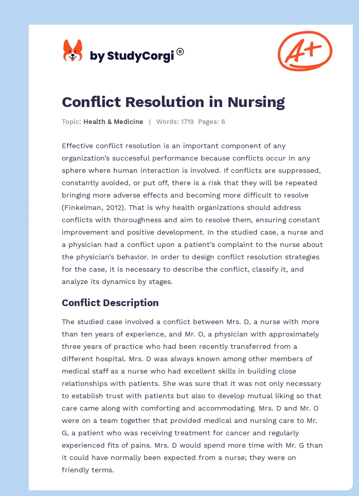 Conflict Resolution in Nursing. Page 1