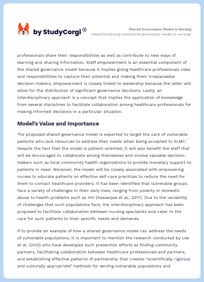 Shared Governance Model in Nursing. Page 2
