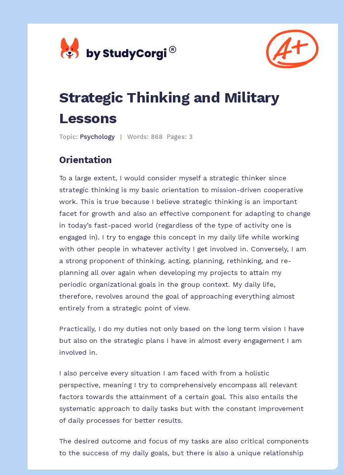 Strategic Thinking and Military Lessons. Page 1