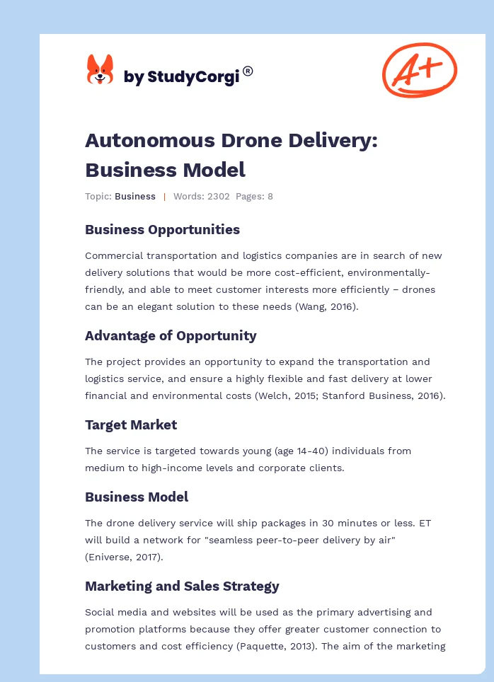 Autonomous Drone Delivery: Business Model. Page 1