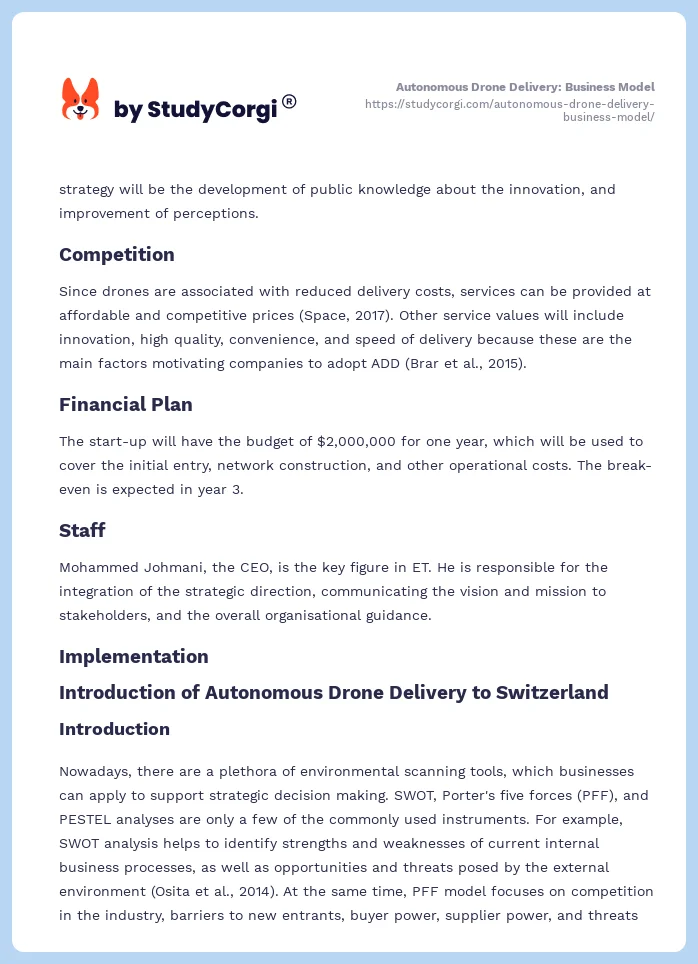 Autonomous Drone Delivery: Business Model. Page 2