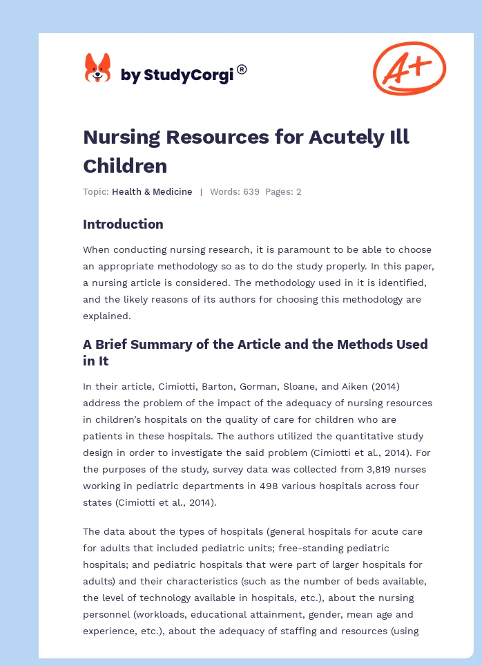 Nursing Resources for Acutely Ill Children. Page 1