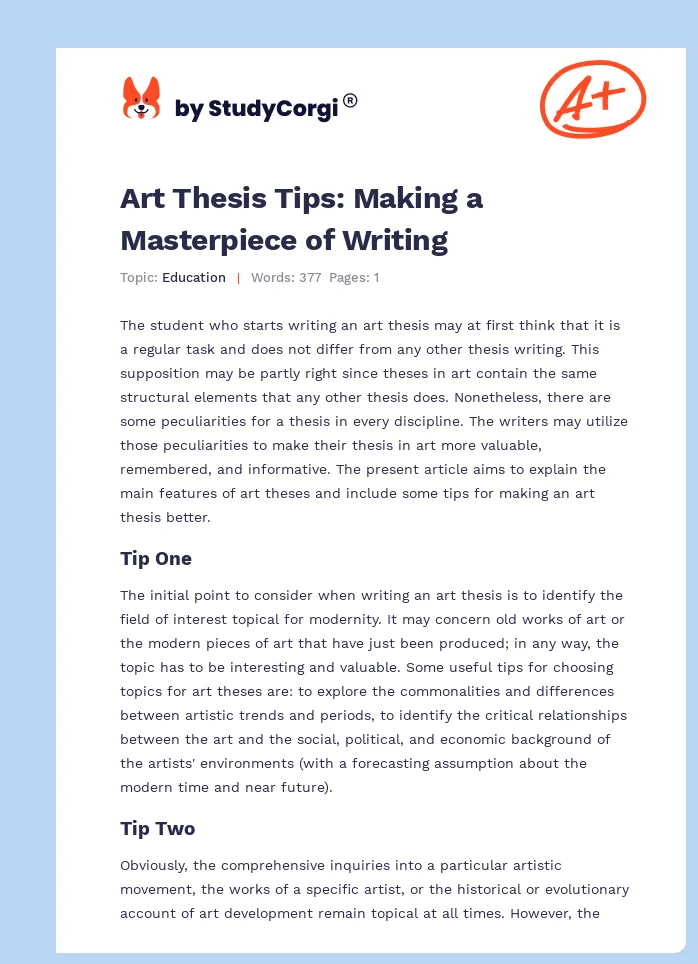 Art Thesis Tips: Making a Masterpiece of Writing. Page 1