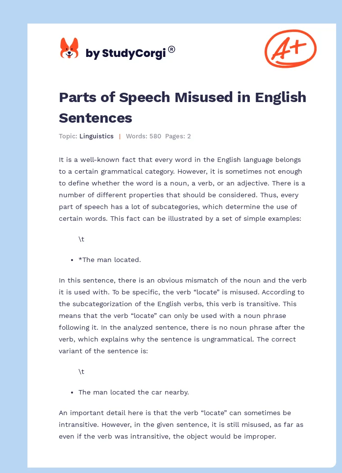 Parts of Speech Misused in English Sentences. Page 1