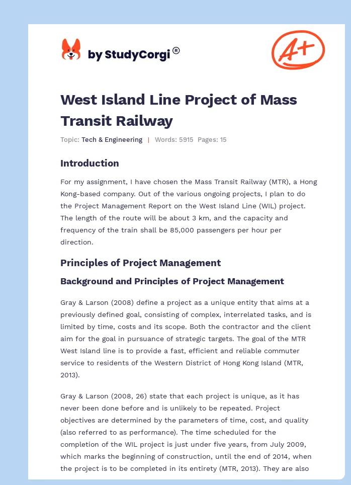 West Island Line Project of Mass Transit Railway. Page 1