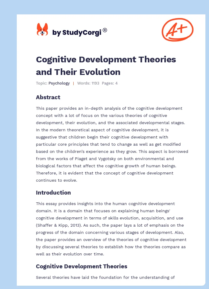 Cognitive Development Theories and Their Evolution. Page 1