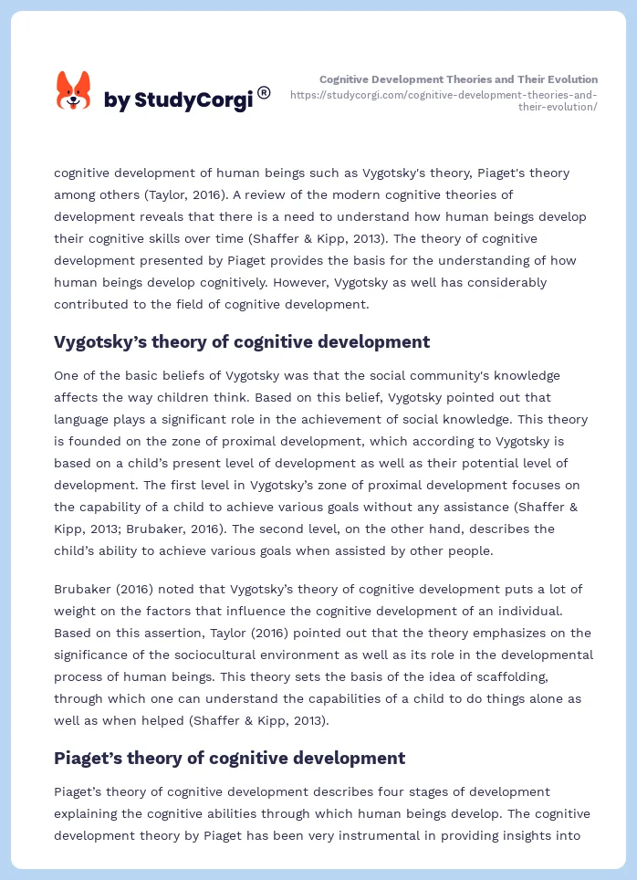 Cognitive Development Theories and Their Evolution. Page 2
