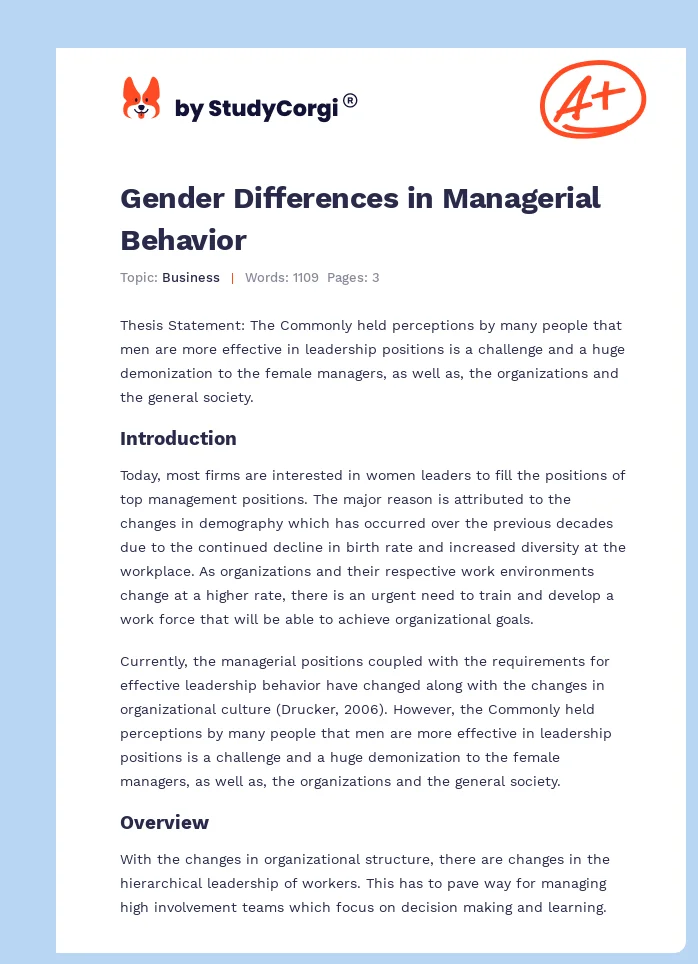Gender Differences in Managerial Behavior. Page 1