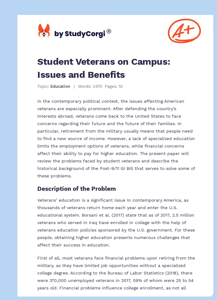 Student Veterans on Campus: Issues and Benefits. Page 1