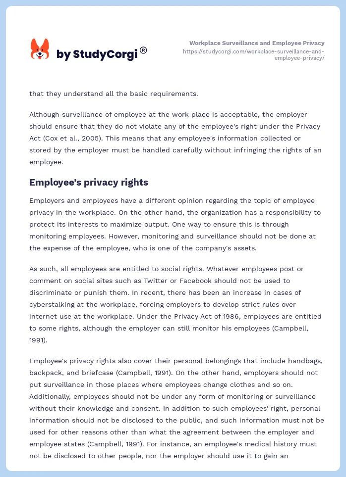 Workplace Surveillance and Employee Privacy. Page 2